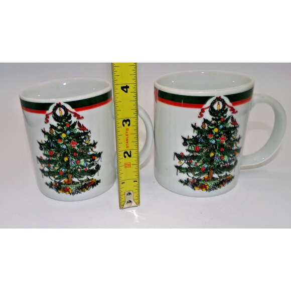 Vintage Topco Ribbons & Tree Christmas Tree Set 2 Coffee Mug Cocoa Mug Treat Mug - Picture 12 of 12